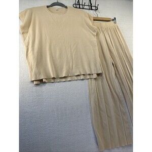 Ladies Lounge Set Sz S Lghtwght Sweater Top Cap Sleeve Ribbed Wide Pants Co Ord